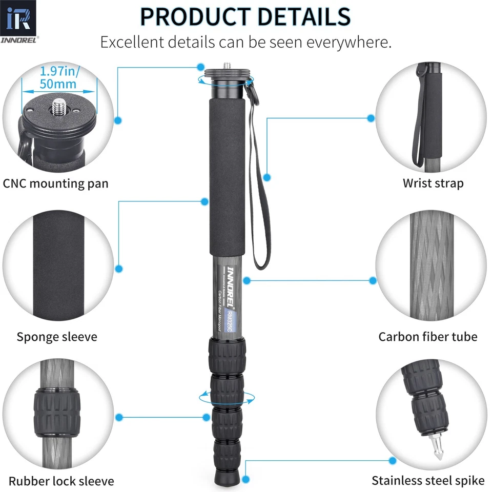 INNLREL 170cm Carbon Fiber Monopod Professional Travel Camera Monopod RM325C - image 4 of 4