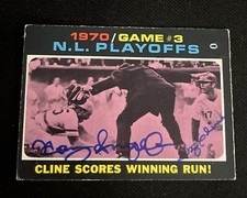 MANNY SANGUILLEN & TY CLINE 1971 OPC 1970 PLAYOFFS SIGNED AUTOGRAPHED CARD BAS