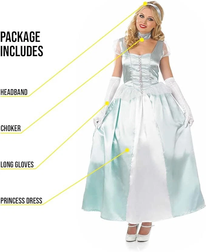 Disfraz de Princesa Cenicienta para Mujer S - XL Damas Cuento de Hadas Vestido Real Foto 3 de 4