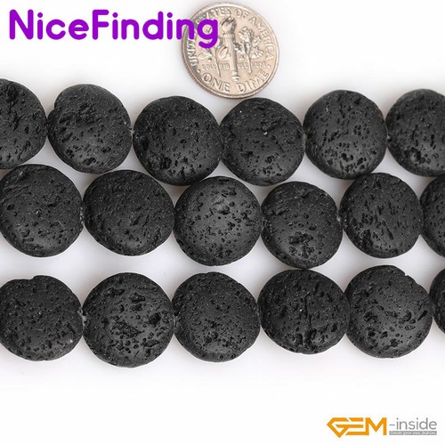 "Moneda Cuentas de Piedra de Roca de Lava Negra Natural para Joyería Piedra Preciosa Hebra 15" - Imagen 18 de 45