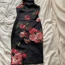 Ax sleeve less halter meck black floral wiggle dress size 8