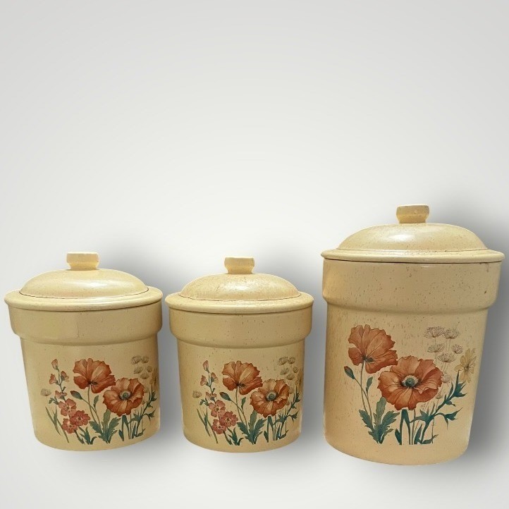 Vintage Treasure Craft Wildflower Poppy Ceramic Canister Set 3
