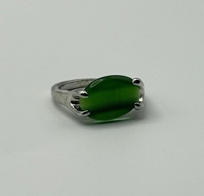 Grünes Katzenauge ovaler Ring - Silberfarben Krallen Set Statement Ring Größe N