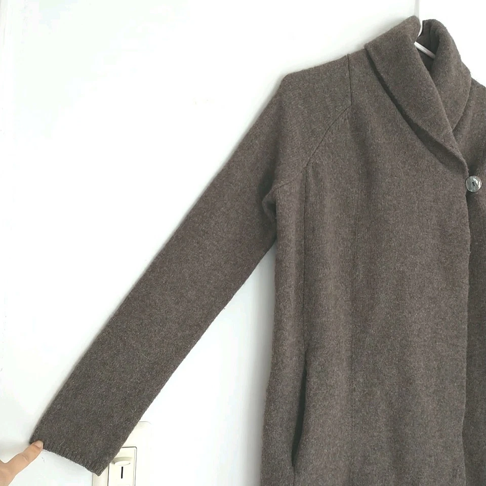 Adrienne Vittadini Cárdigan Suéter Mujer S Marrón Lana Yak Chal Cuello Bolsillo Foto 2 de 4