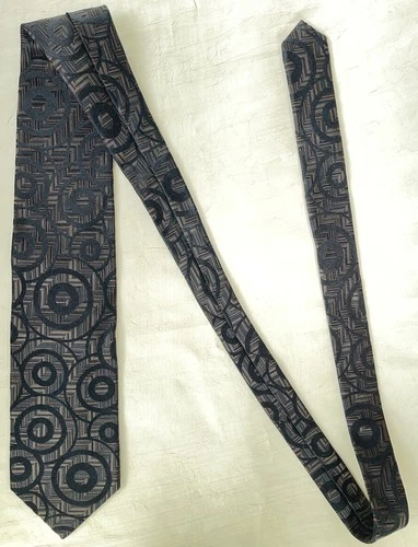 Dolce & Gabbana Black & Brown 100% Silk Tie Velveteen Circles & Zig Zags - product listing photo