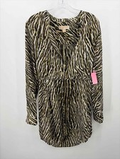 MICHAEL Michael Kors Green Size 4 Printed Shift Knee Length Long Sleeve Dress