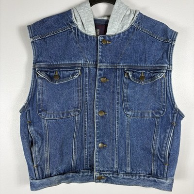 Gitano First Class Jeans Adult Large Blue Button Up Hooded Trucker Denim Vest