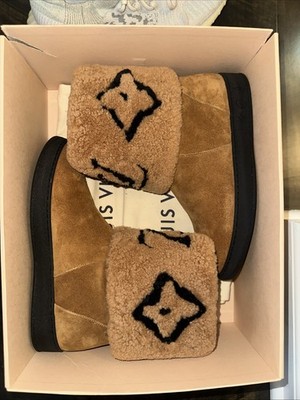 LOUIS VUITTON Snowdrop Flat Ancle Boots Suede/Shearling Camel Brown 39