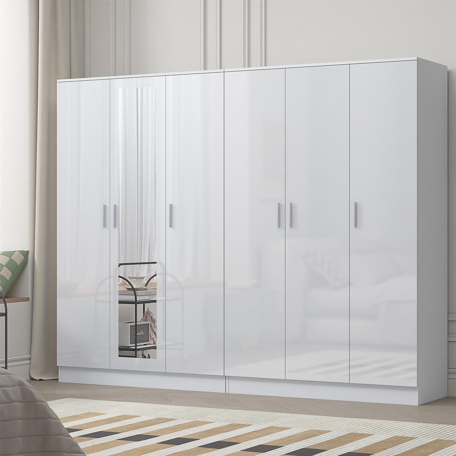 Reflect Gloss Wardrobe Bundle - 3Dr Mirror + 3 Door Plain - White / White - White Gloss / Matt White - Image 3