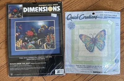 Two Cross Stitch Kits- Dimensions Beauty From The Deep & Pastel Butterfly