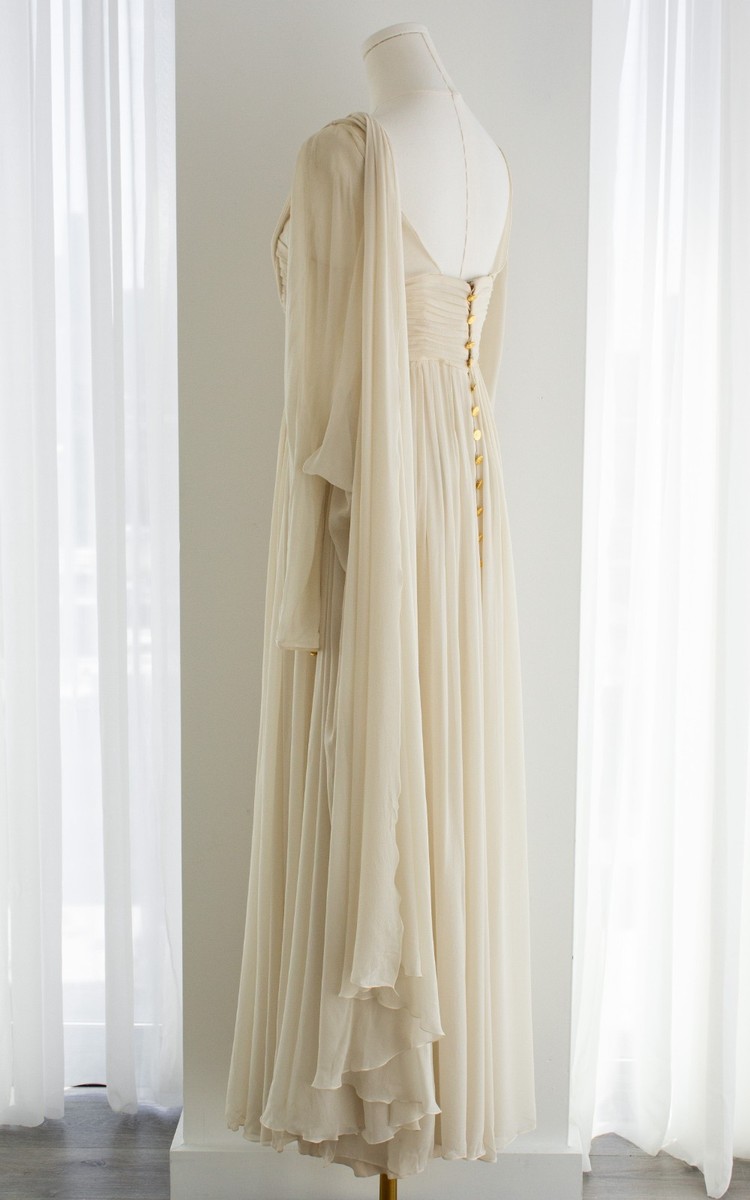 Rare Chanel Vintage S/S 1989 Grecian Goddess Ivory Gold Pleated