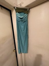 Women’s Small Aqua Blue Strapless Ruched Maxi Dress Elegant Formal