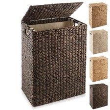 Large Laundry Hamper Clothes Basket w Lid & Liner Woven Hyacinth Wicker Seagrass