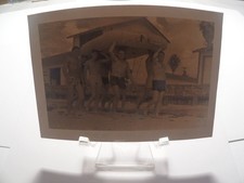 Vintage WW2 US Military Photograph Men Carrying Boat Sepia Tone 4.25x3"