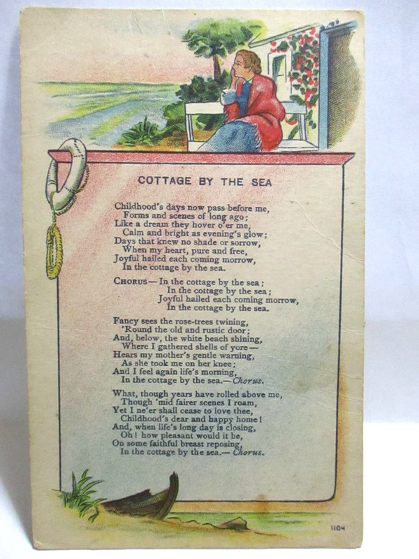 1910 POSTCARD COTTAGE BY THE SEA, POEM