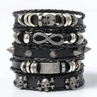 Men's Punk Gothic Bracelet Set Multilayer Skull Vintage Leather Jewelry