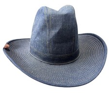 Vintage Rustler Denim Cowboy Western Hat L Rodeo Contrast Stitching
