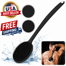 Long Handle Silicone Back Scrubber, Double Sided Bath Body Brush for Shower Men