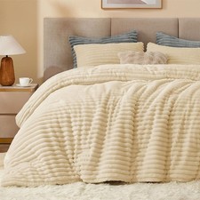 BEDELITE Fleece Twin Comforter Set Super Soft Warm Fluffy Beige Bedding, Lu...