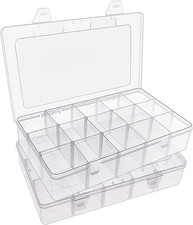 2 Pack 15 Girds Bead Organizer, Large Clear Plastic Organizer Box Adjustable Div