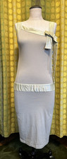 SS 2004 STELLA MCCARTNEY Tan Jersey & Light Green Silk Asymmetric Bow Dress M