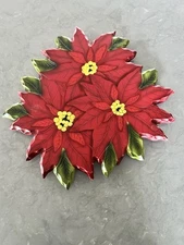 Wooden Lazy Susan Painted Carved Poinsettia Collections Etc Christmas Tray