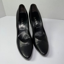 Prada Black Leather Pointed Toe Stiletto High Heel Pumps Made in Italy Women's