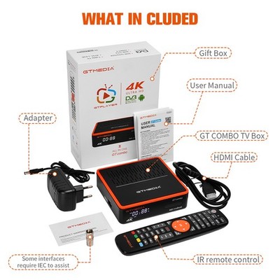 GTCOMBO Android 9.0 TV-Box 4K Ultra HD DVB-S2/S2X/T2/C 2GB+16GB WLAN 2.4G/5G BT4