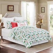 Clover Bug Spring Floral Cotton Quilt Set - Reversible and Machine Washable