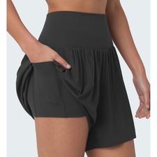 Halara Flowy 2-in-1 Workout Athleisure Stretch Shorts Athletic Women Large Black