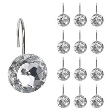 EleCharm 12 Pcs Bling Rhinestones Shower Curtain Hooks Bathroom Clear Crystal
