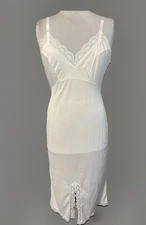 Vintage White Floor Length Full Slip - Lingerie-Adjustable Straps Lace Trim S