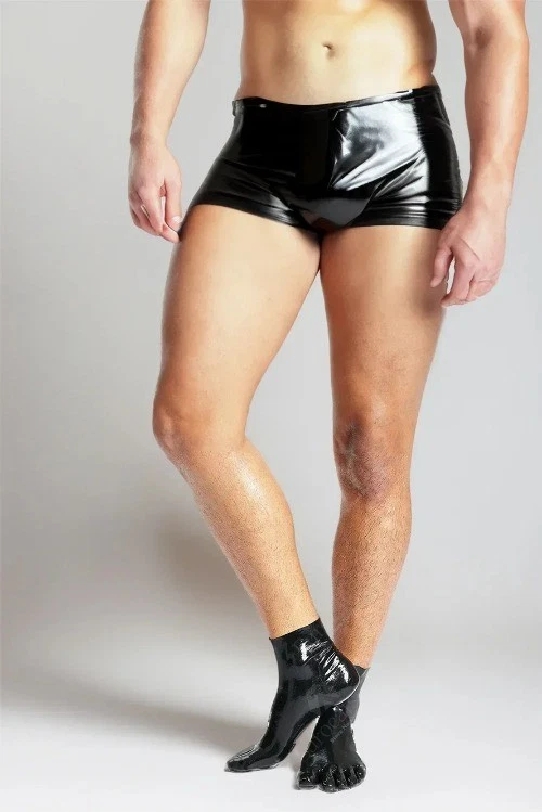 Men Latex Fetish Long Opera Gloves Rubber Hood Sexy Cosplay Fetish Wear Socks - Image 4 of 4