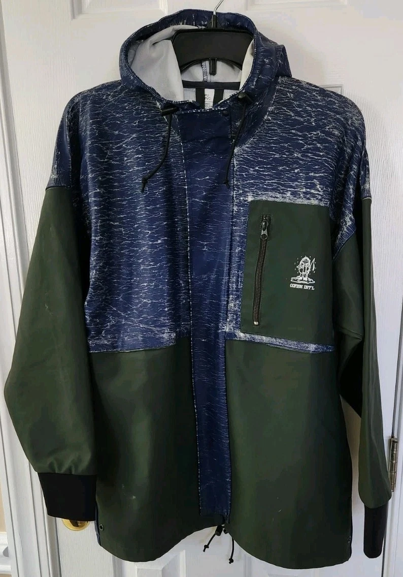 CoFish Men's Sz S Fishing Rain Gear Jacket Dark Green And Blue
