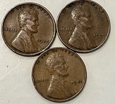1937, 1939, 1941 Lincoln Cents