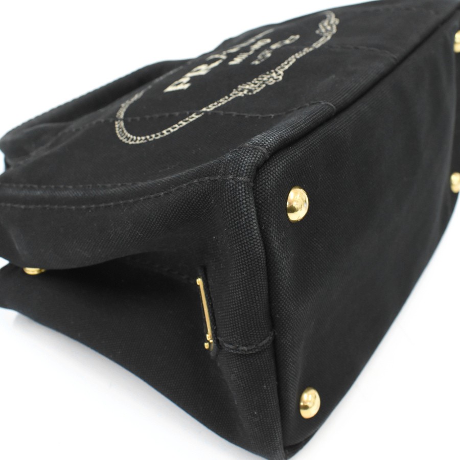 Prada Canapa Tote Bag Shoulder Bag 1BG439 Canvas Black Triangle Logo Gold Hardwa thumbnail 5