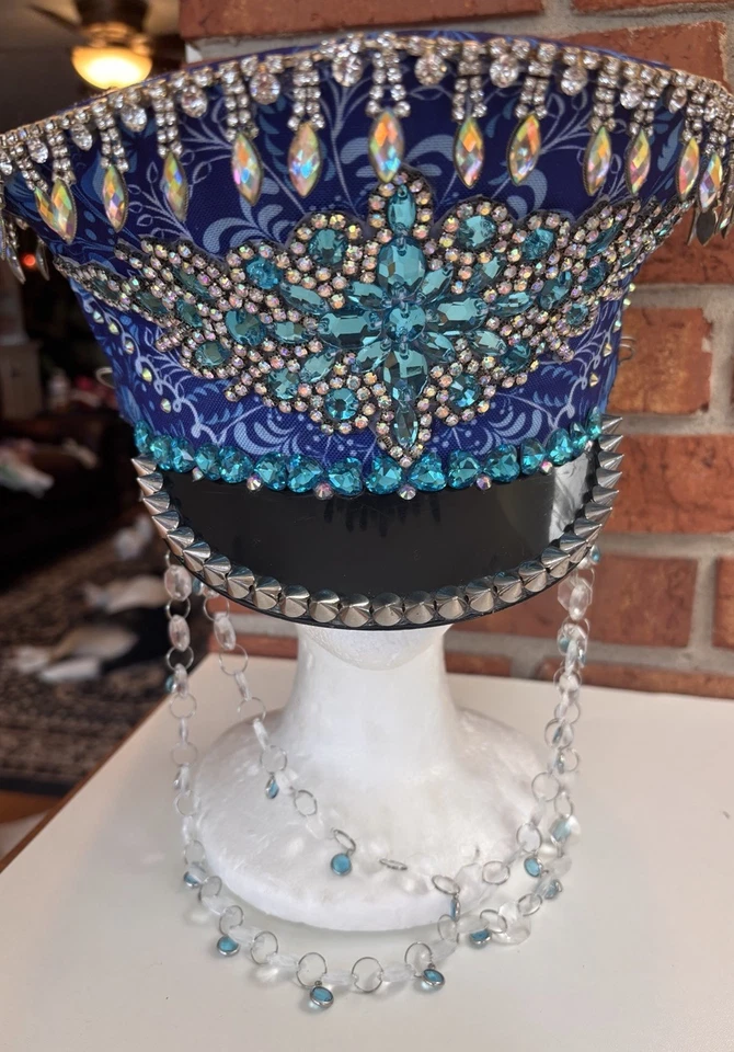 Captain Festival Hat / Sailor Rave Burning Man Blue Sequin Cap Doof Headpiece - Image 3 of 4