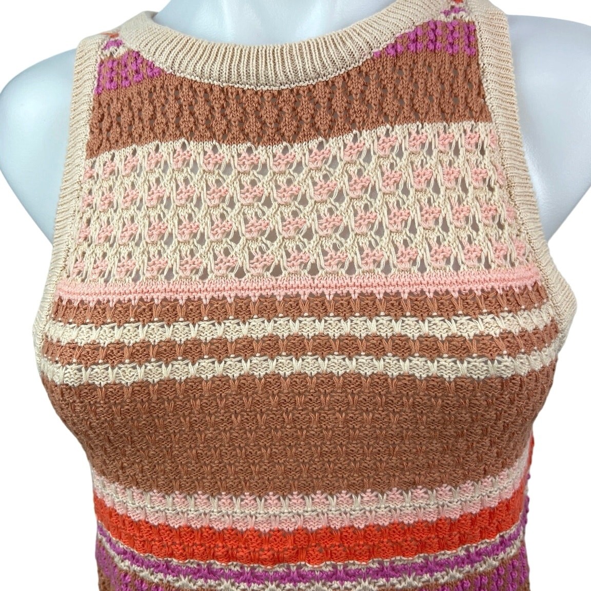 NEW Lulus Exceptional Expression Beige Multi Striped Sweater