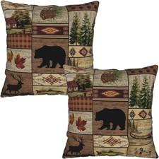 Cabin Pillow Covers 18x18 - Deer Throw Pillow Covers Set of 2 Rustic Wildlife P