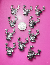 Silver Tone Deer Head Antler Metal Charms Pendants Lot, Jewelry 10 pcs.