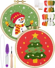 ERKOON Christmas Punch Needle Kit Adults Beginners, 2 Pcs DIY Easy Embroidery Se