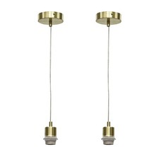 Set of 2 Satin Brass Ceiling Light Pendant Lamp Cable Kits For Easy Fit Shades