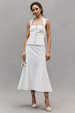 BHLDN Anthropologie White Jayne Sleeveless Halter Midi Dress Women's Size Small