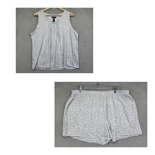 René Rofé Pajama Set Womens XL Gray White Leopard Animal Print Pleated Lounge