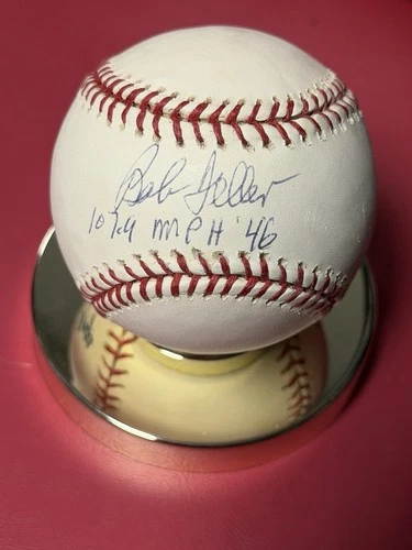 Bob Feller signed OML Baseball 107.9 MPH '46 inscription Steiner authentic
