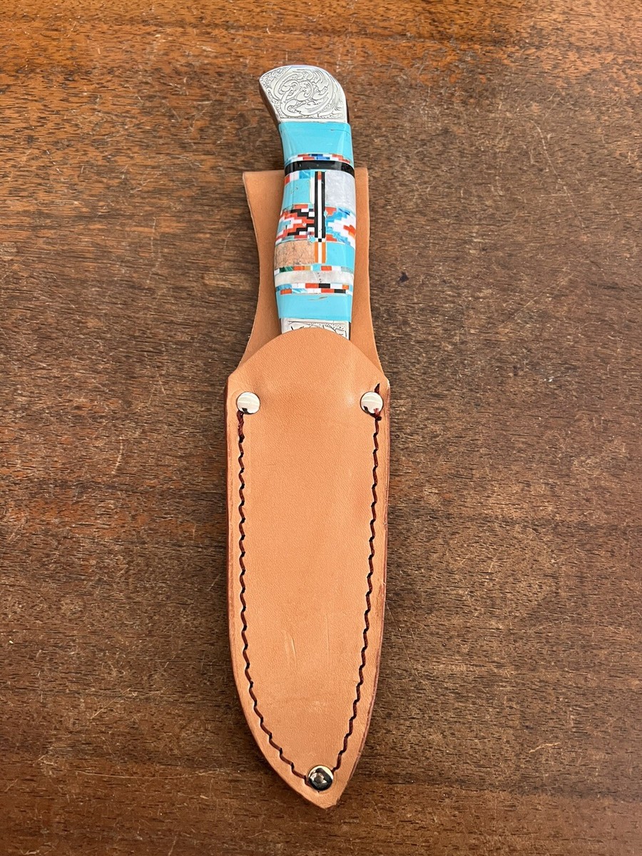Native American Southwest Navajo Style Turquoise Inlay 8” Knife