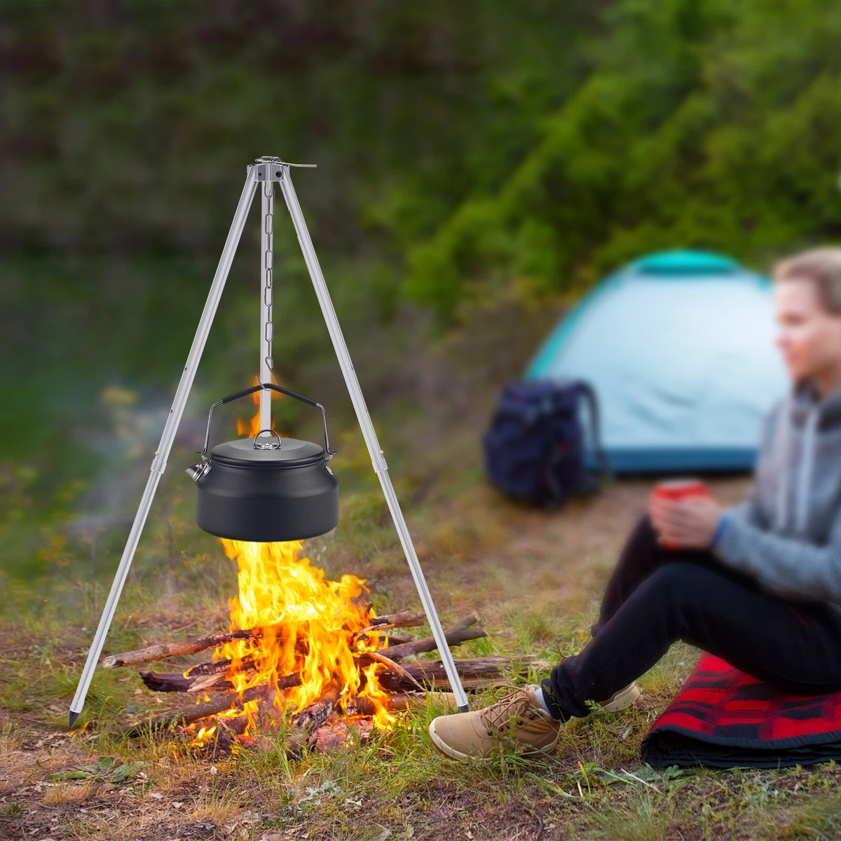 1 Set Campfire Stand Heat Resistant Adjustable Collapsible Aluminum Alloy  Campfire Cooking Dutch Oven Tripod Outdoor