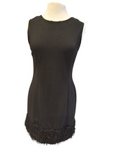 Black Sleeveless Shift Dress With Fringe Hemline Detail