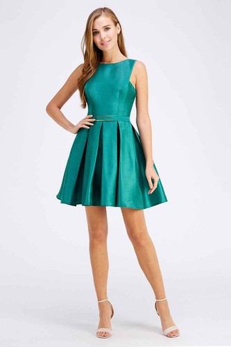 DAMEN ÄRMELLOS TAFT formell Brautjungfer Abschlussball KURZES KLEID Größe S M L 24404 - Bild 1 von 9