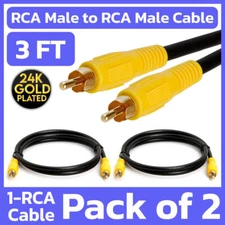 2 Pack RCA Male to Male Cable 3ft Single Composite Audio/Video Cord Yellow Plug
